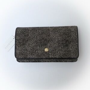 NWT Talbots Cow hair genuine leather clutch purse new small speckled black